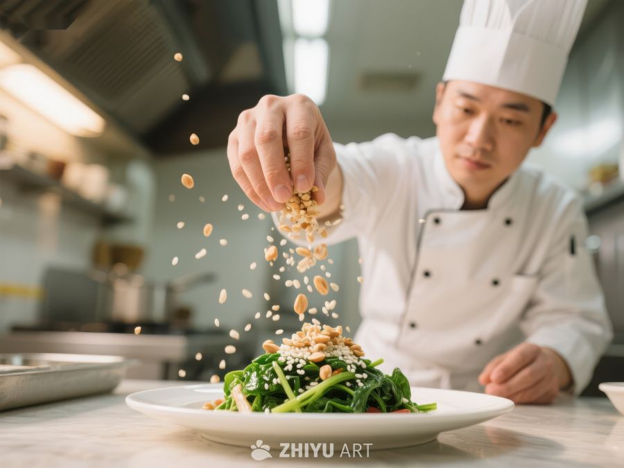 厨师精心撒料，装盘美食 84