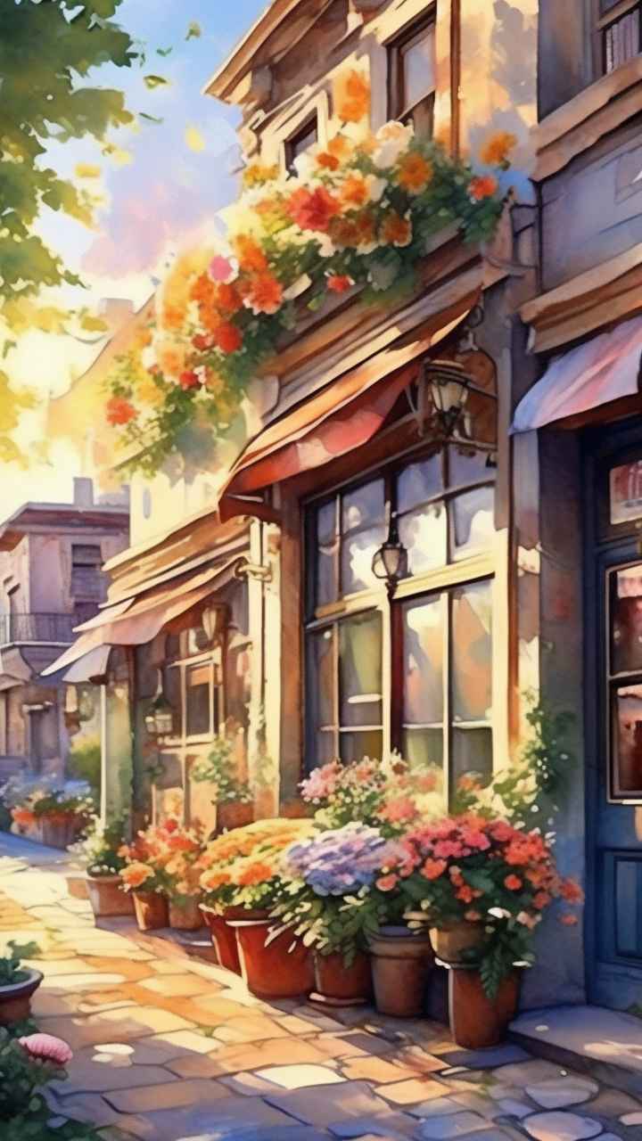 落日时分的街角边的花店插画 15