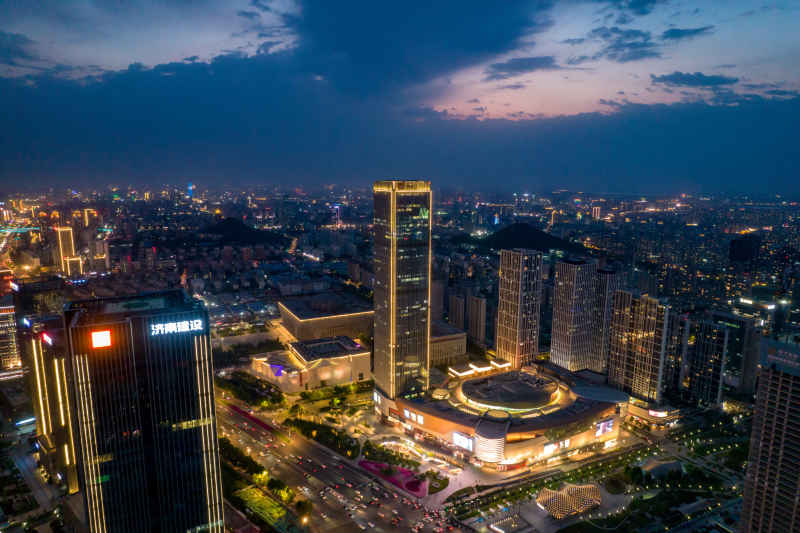 济南城市夜景灯光航拍摄影图