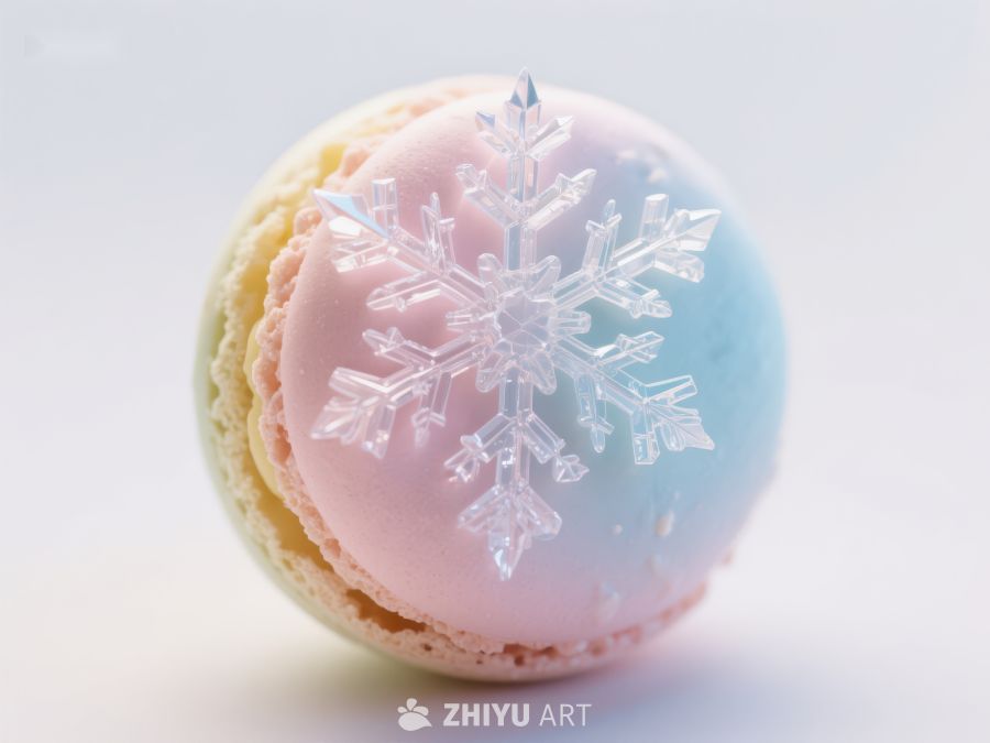 雪flake装饰的彩色马卡龙
