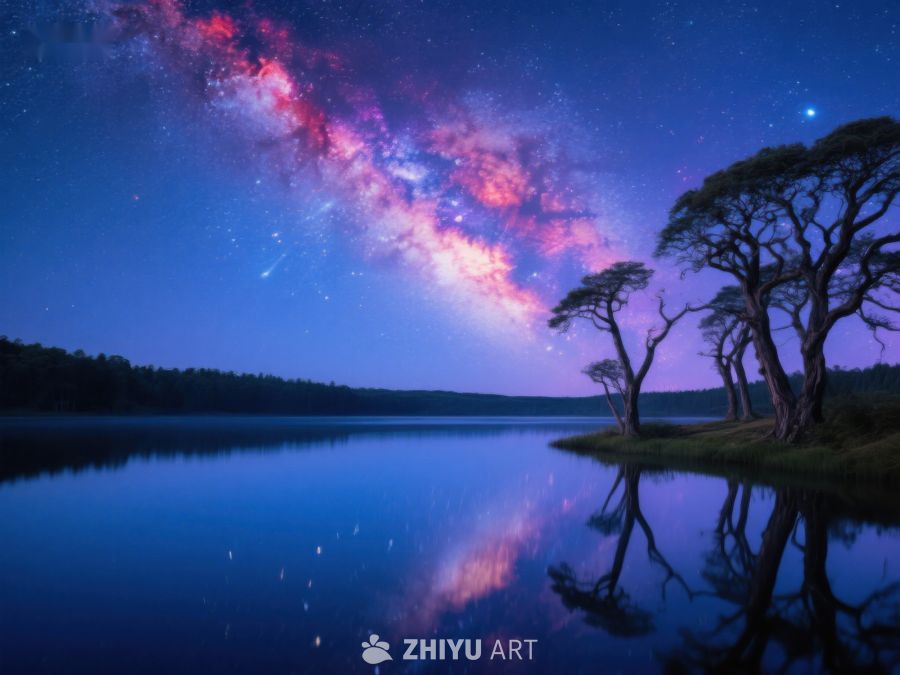 银河映照湖面，夜空下的静谧美景 482