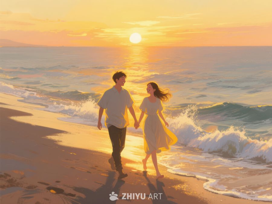 夕阳海滩上的浪漫漫步 930