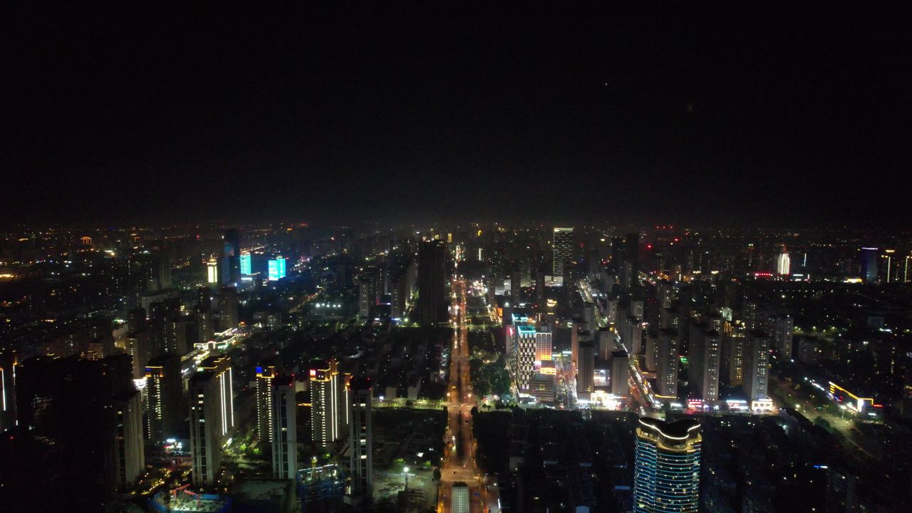山东日照城市夜景灯光航拍  