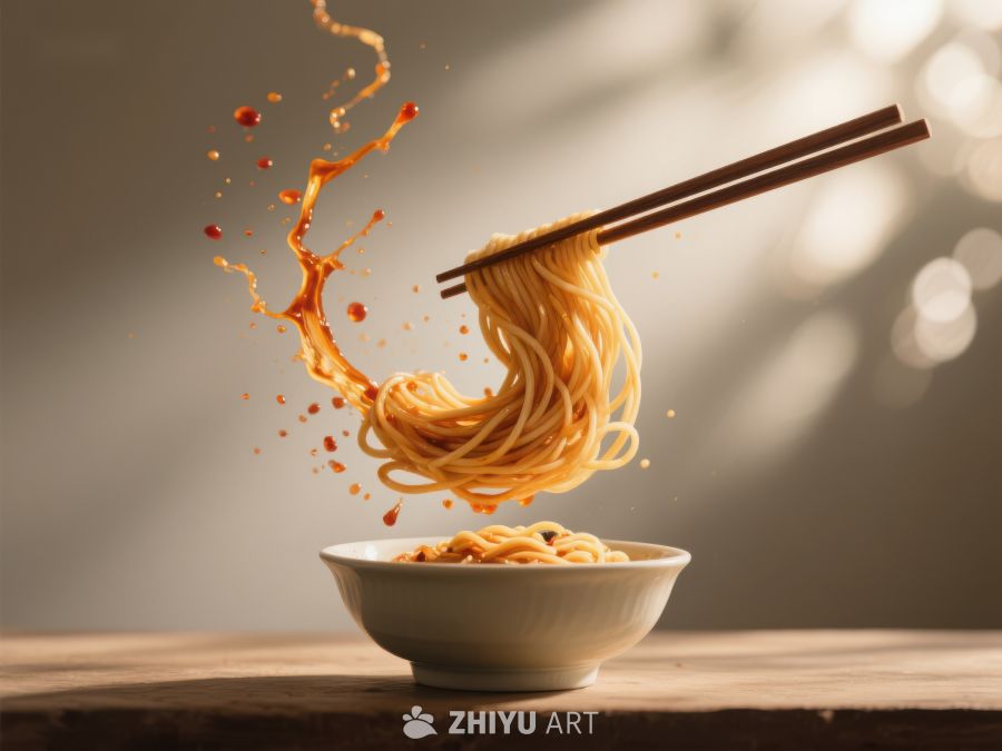 热腾腾的面条被筷子挑起 1322