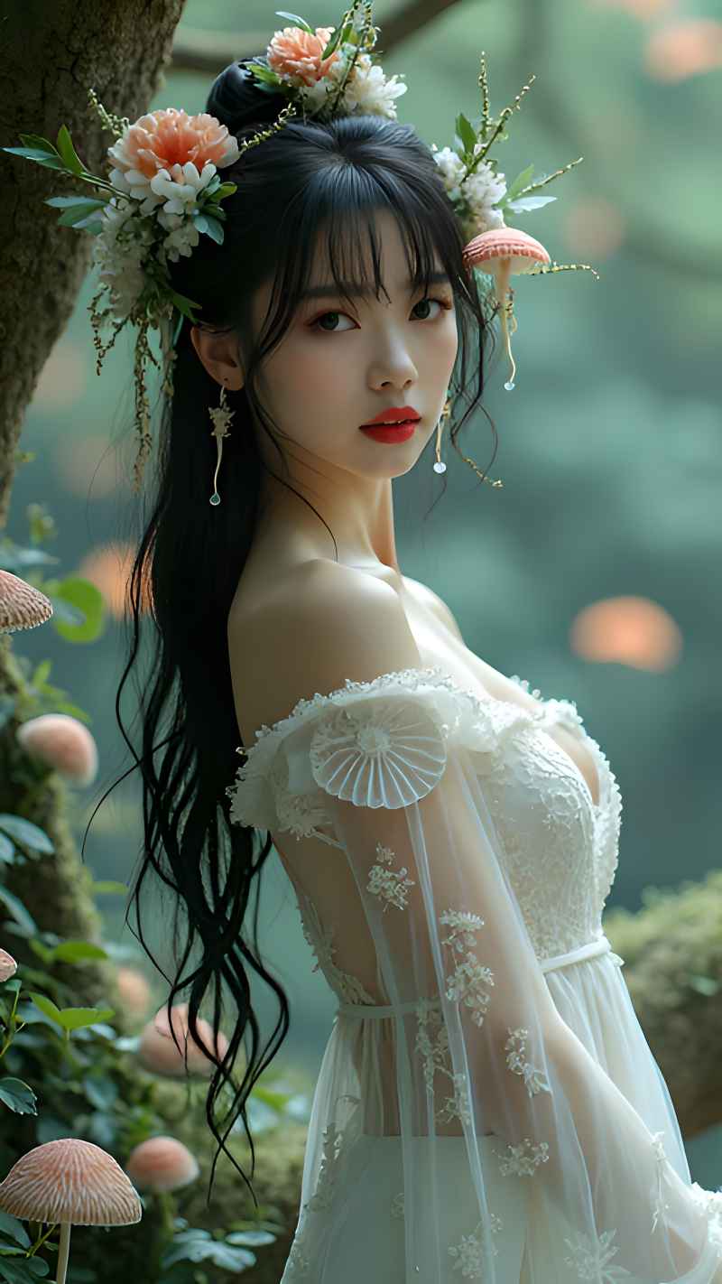 森林户外白色系列性感美女造型 26