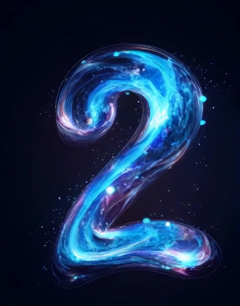 一个由蓝色粒子构成的数字“2”在黑色背景中呈现。数