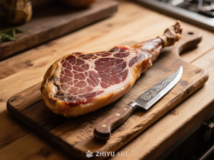 木板上的火腿与刀具 388