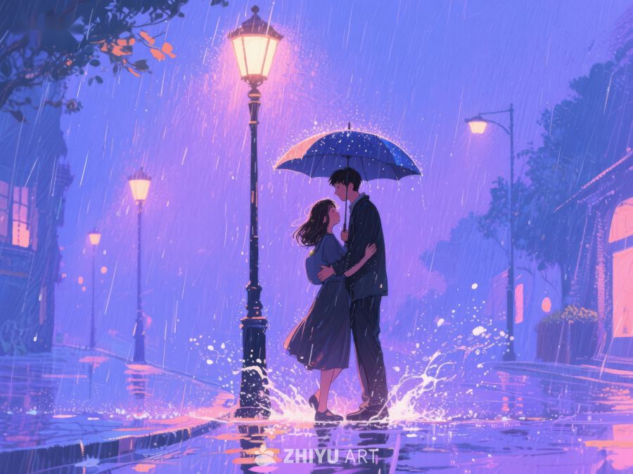 雨夜情侣伞下相拥 1073