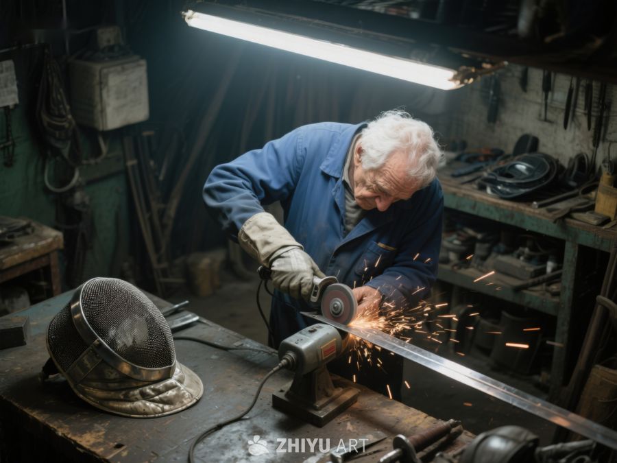 工匠在工作坊中打磨金属 90