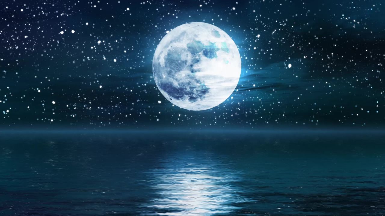 唯美大海上升月亮白月光蓝色夜空圆月明月大屏幕舞台LED视频  160