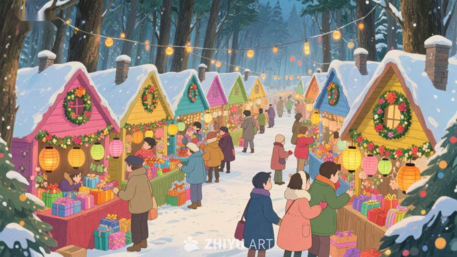 冬日雪景中的圣诞集市 26