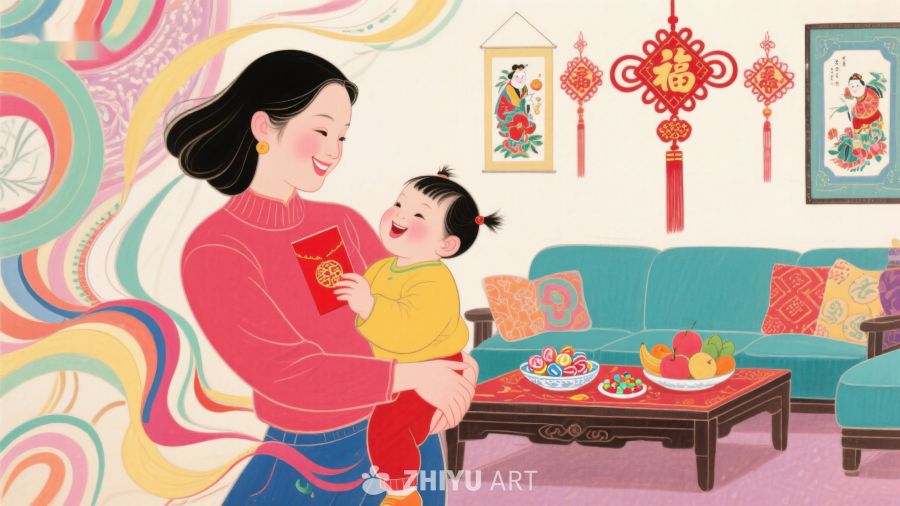 温馨春节：母子共享红包喜悦 893