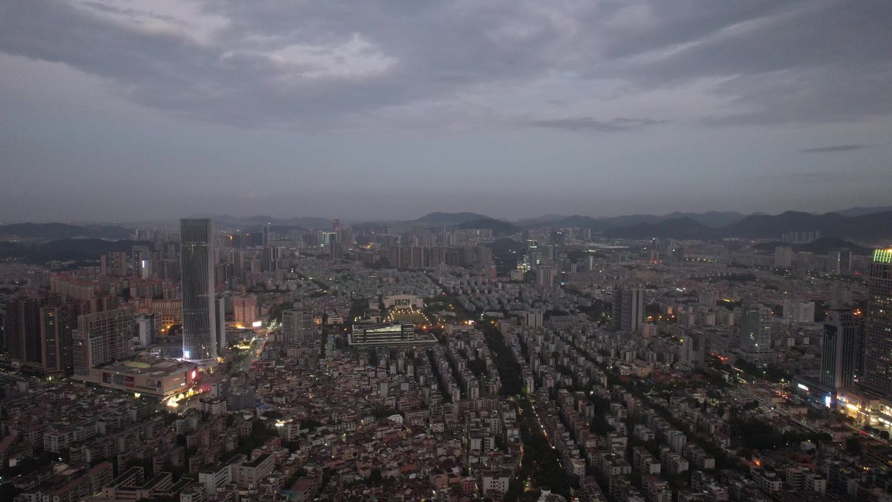 广东中山城市夜景灯光航拍