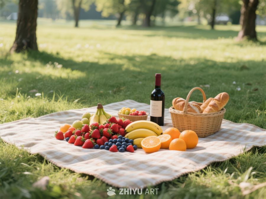 公园野餐布上的美食与美酒 211