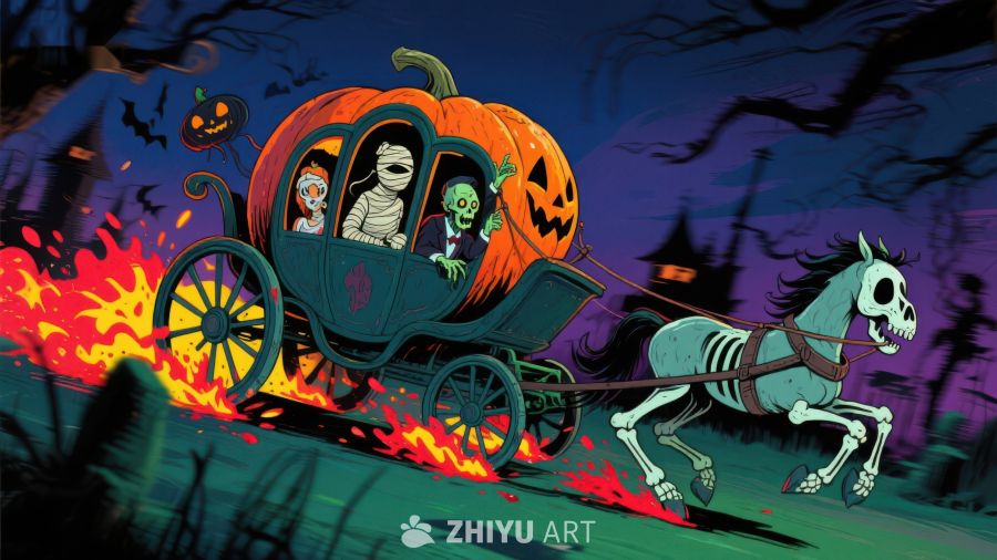 万圣节南瓜马车夜行