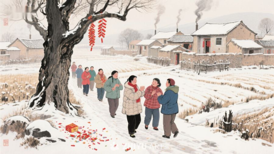 雪中村庄的温馨聚会 1092