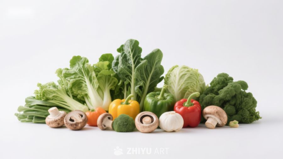 新鲜蔬菜与菌菇组合展示