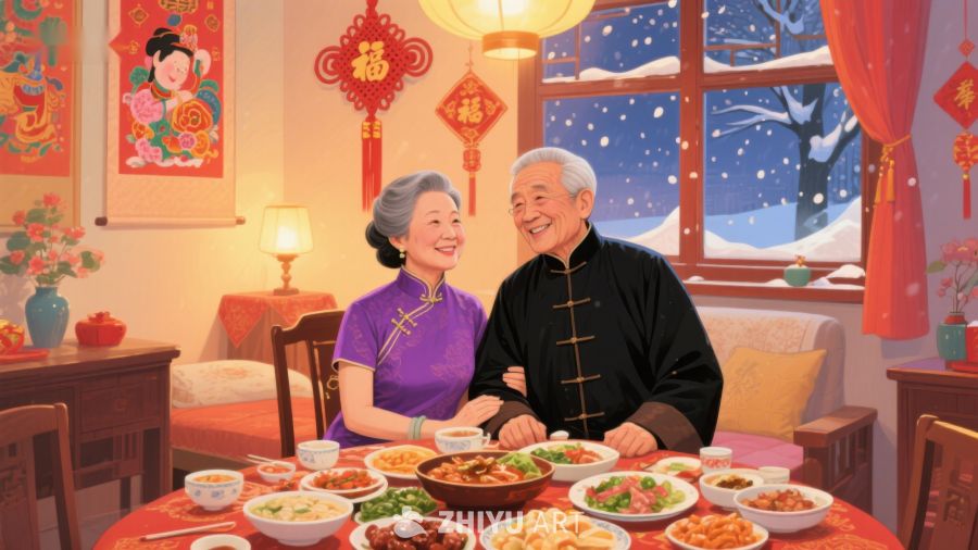 温馨年夜饭，老夫妇共度春节 912