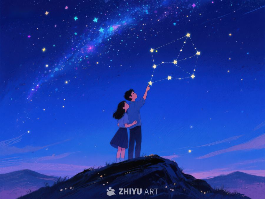 夜空下共赏星座的恋人 998