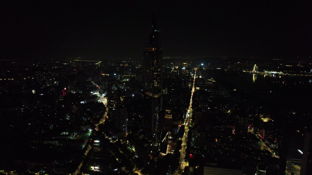 江苏南京城市夜景灯光航拍 