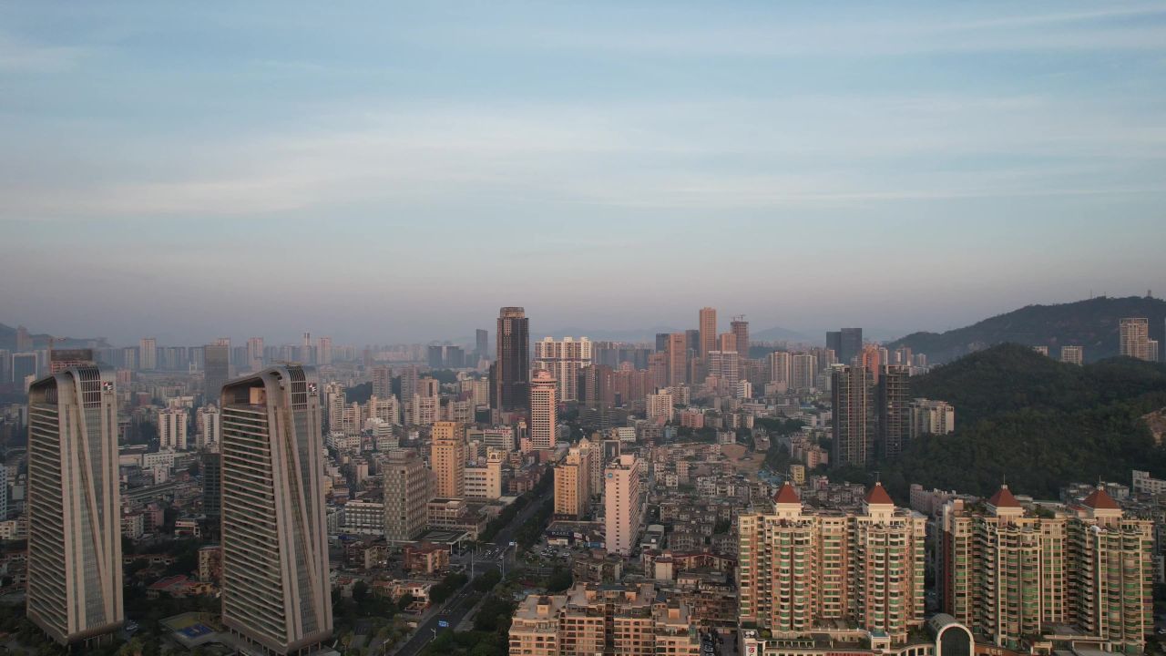 广东珠海城市清晨建筑高楼航拍