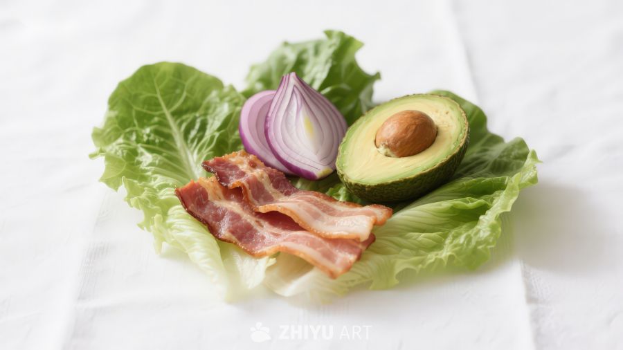 生菜上的培根牛油果沙拉