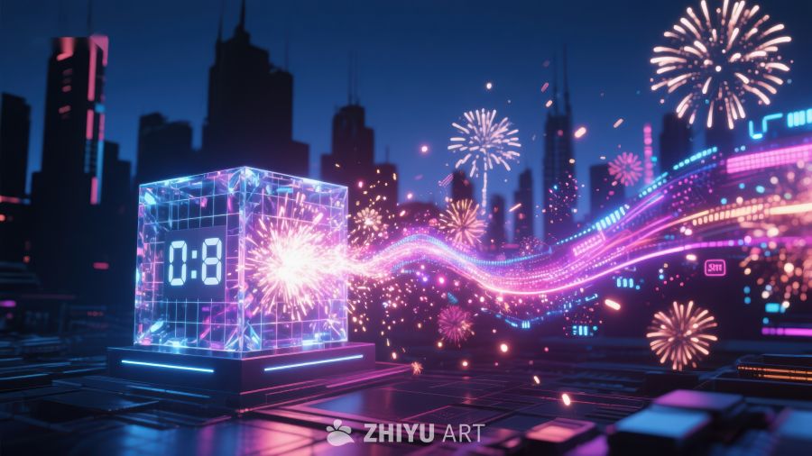 未来城市夜景与数字倒计时 561