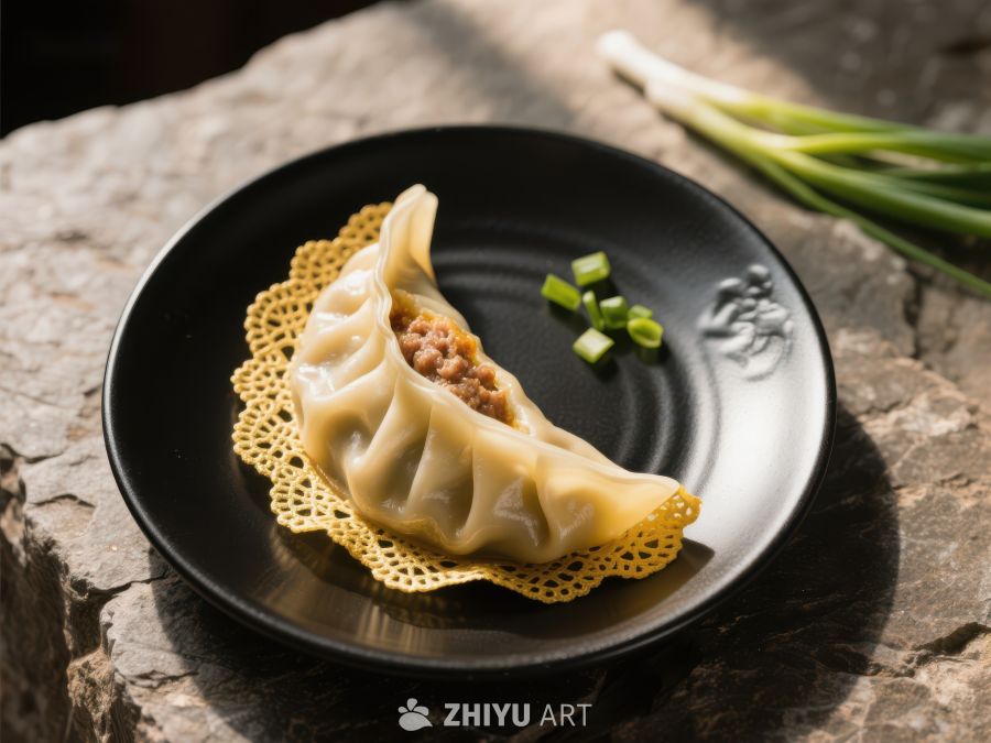 黑盘上的美味饺子 164