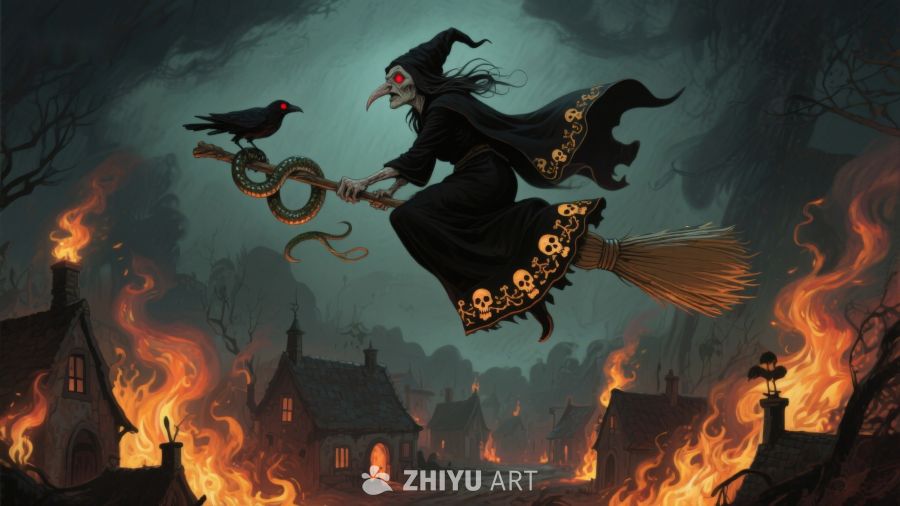 巫师夜飞，村庄烈焰