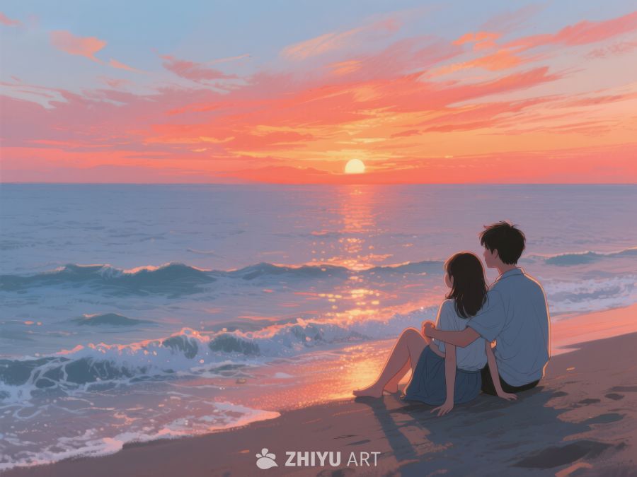 海边日落，情侣相拥 225