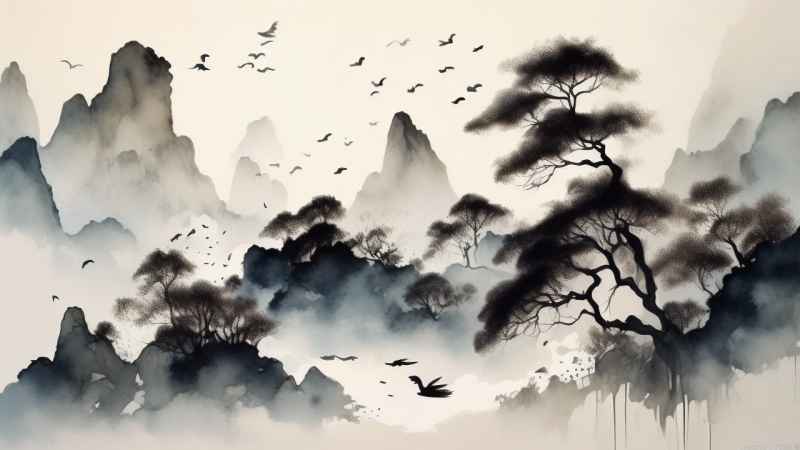 古风山水画唯美背景图 42