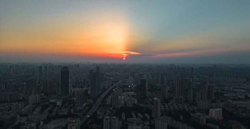 武汉城市日落高空鸟览