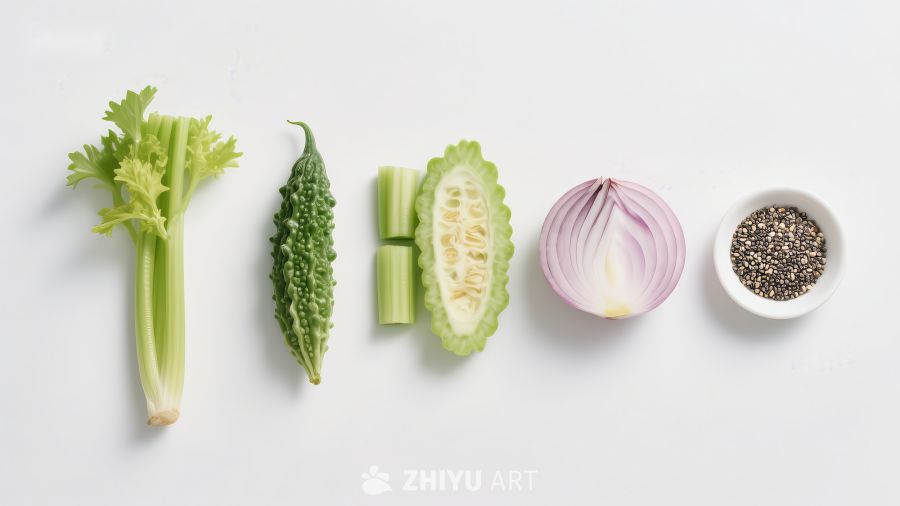 新鲜蔬菜与种子的排列展示