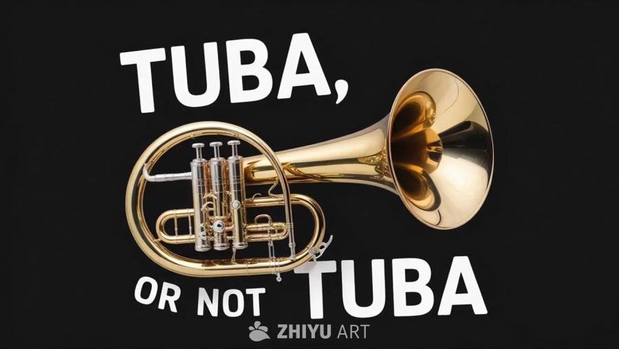 黑色背景上，白色大写字母拼写着“TUBA，”，一个