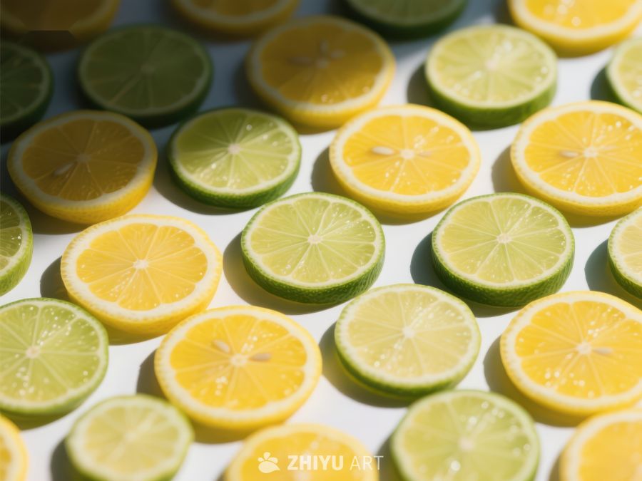 柠檬与青柠切片的色彩对比 375