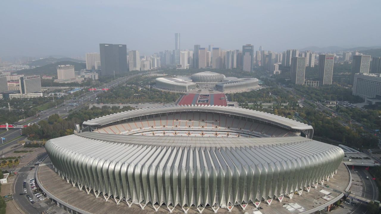 航拍山东济南奥体中心