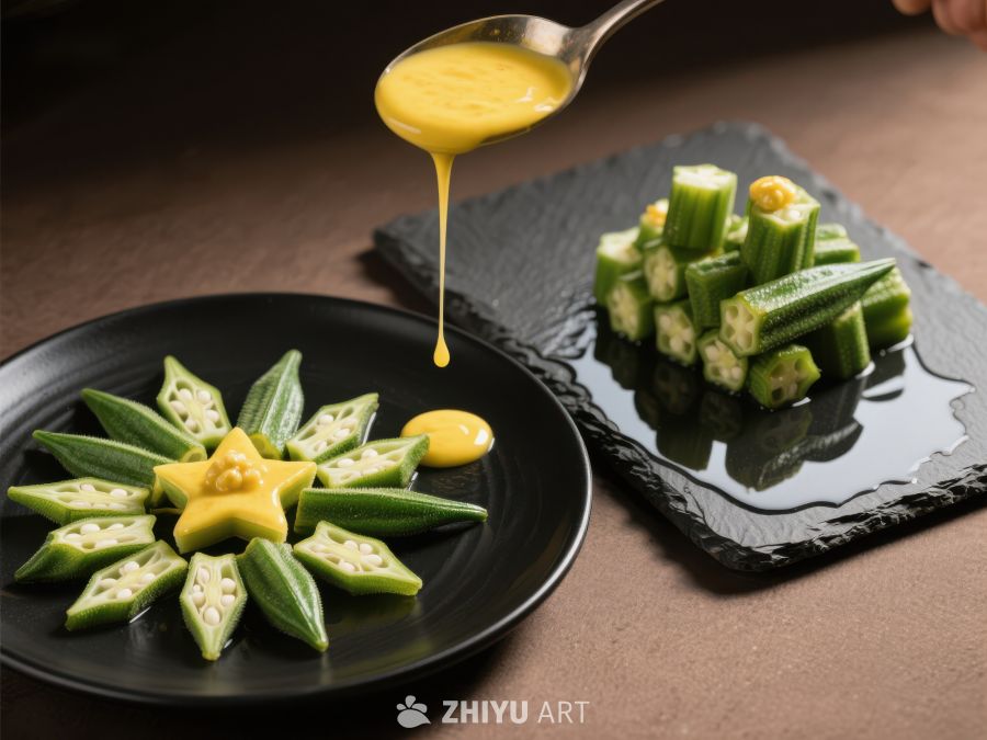 黄酱淋洒秋葵，精致美食呈现 318
