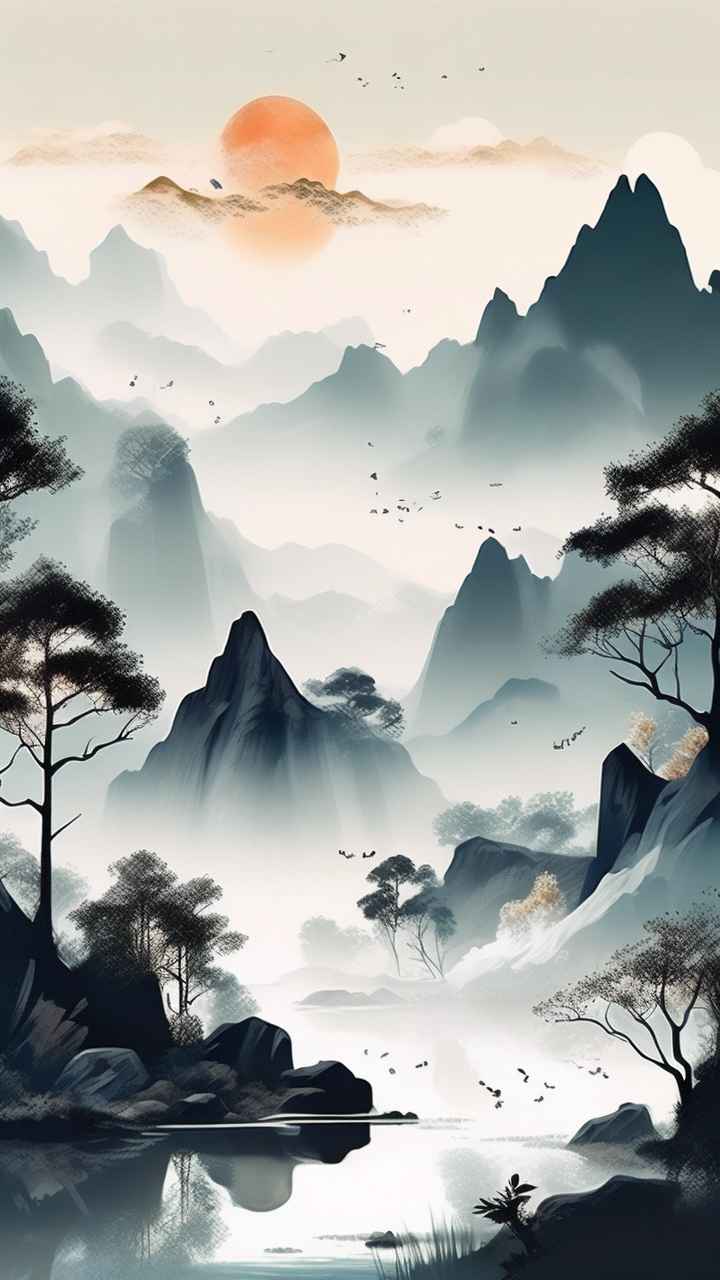 国潮山水插画风景图 11