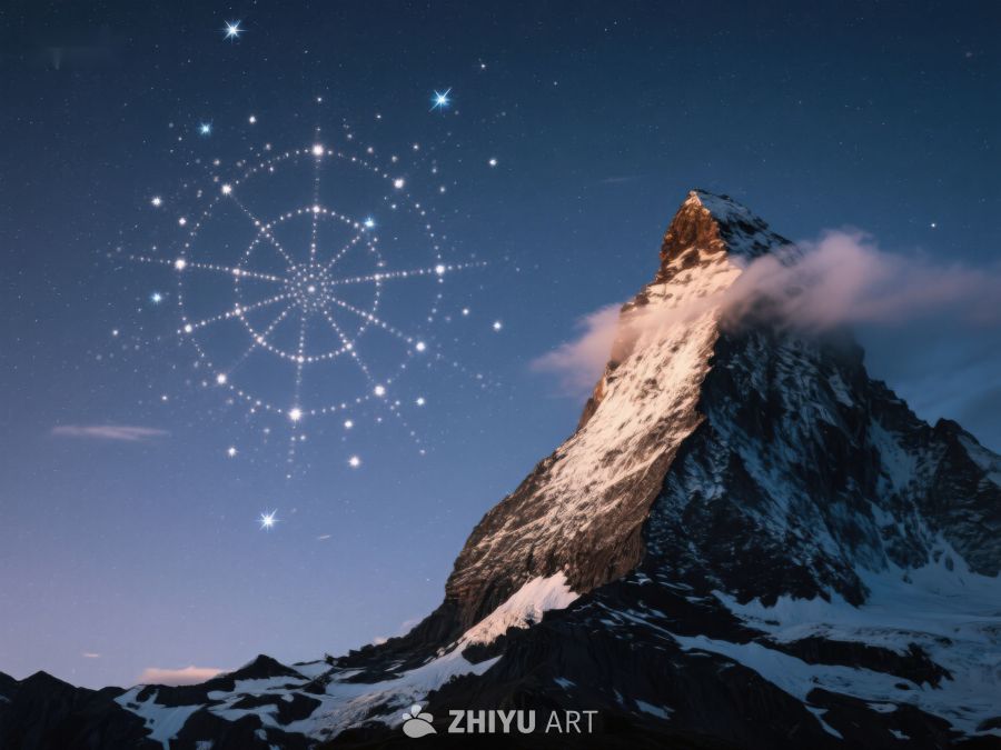 夜空星辰与雪山的奇幻交汇 355
