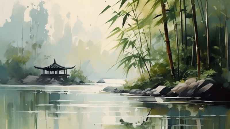 绿竹水墨插画背景图 65