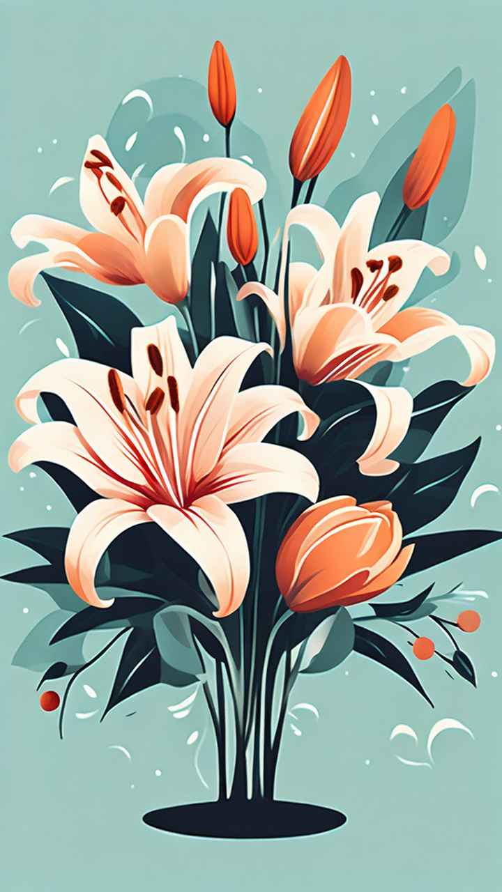 百合捧花插画平涂 15