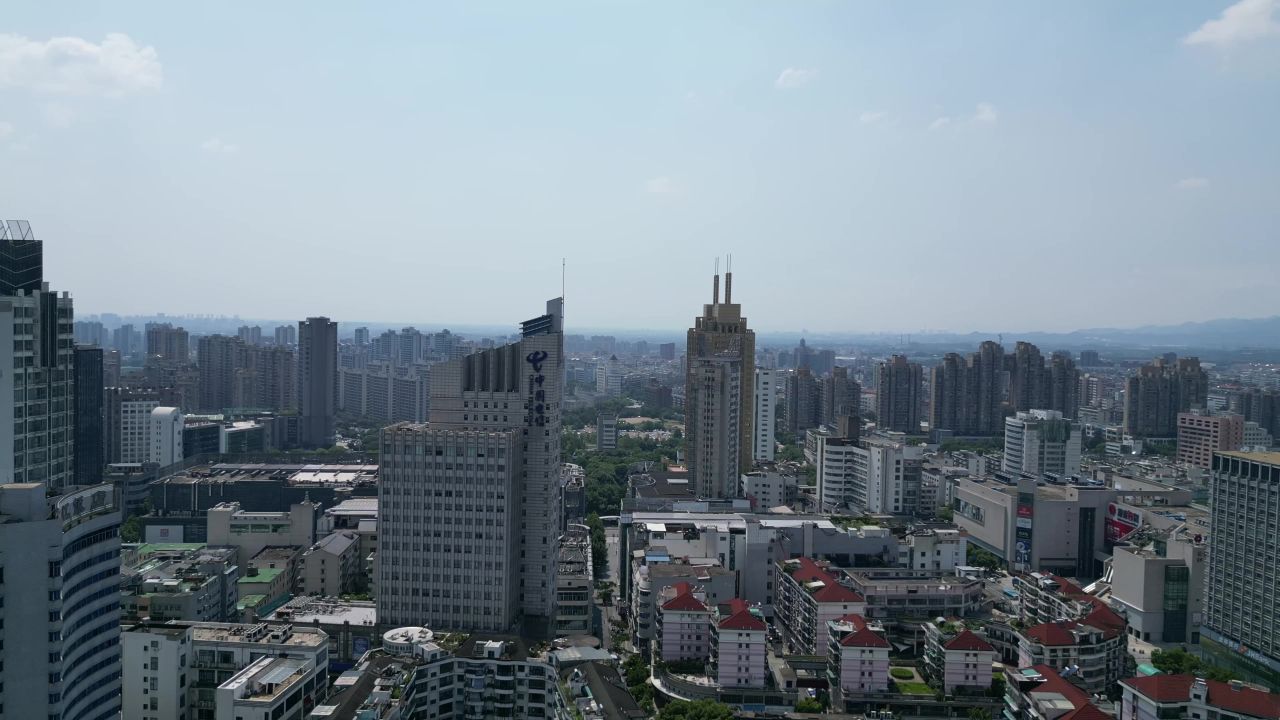 航拍金华江北商圈金华建设