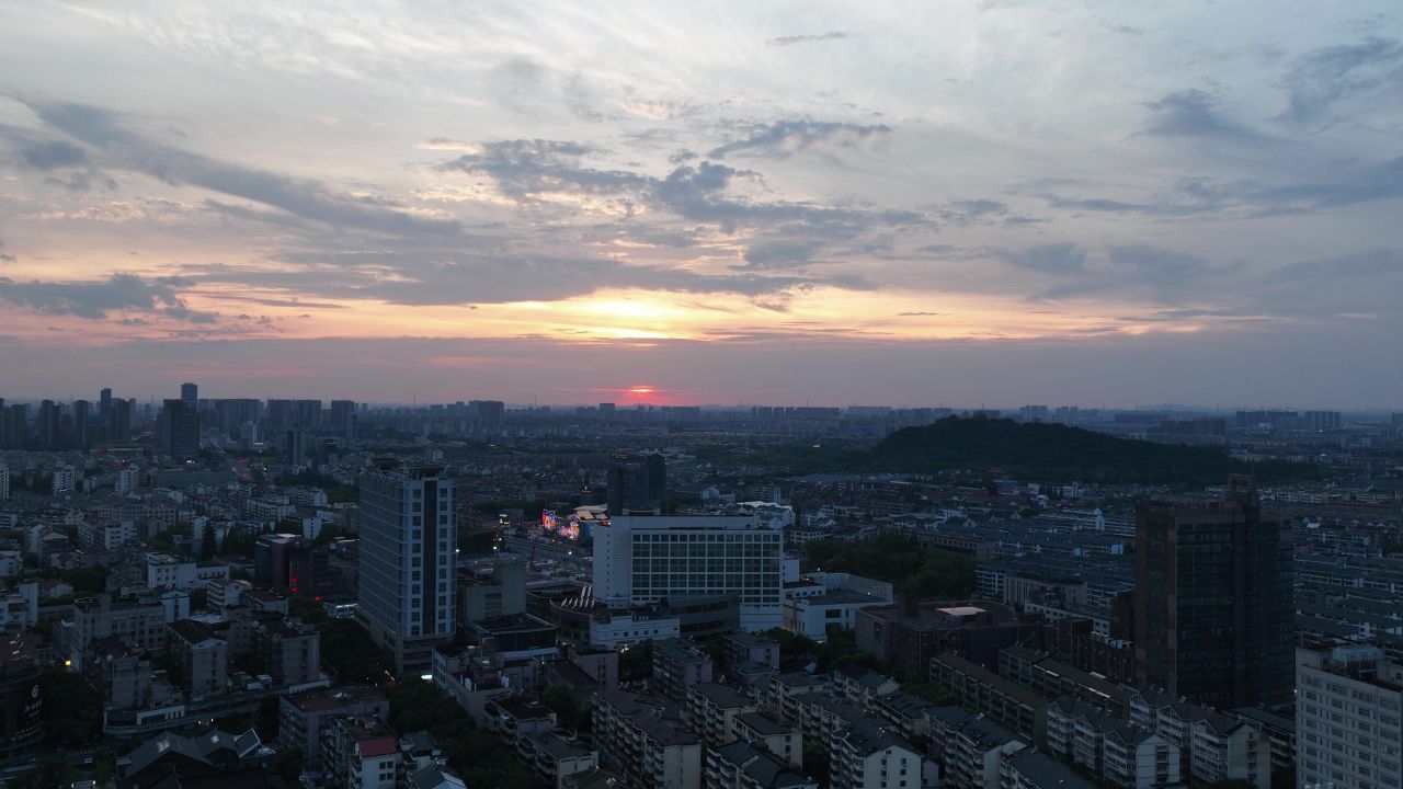 4k延时航拍昆山城市夕阳日落夜景风光