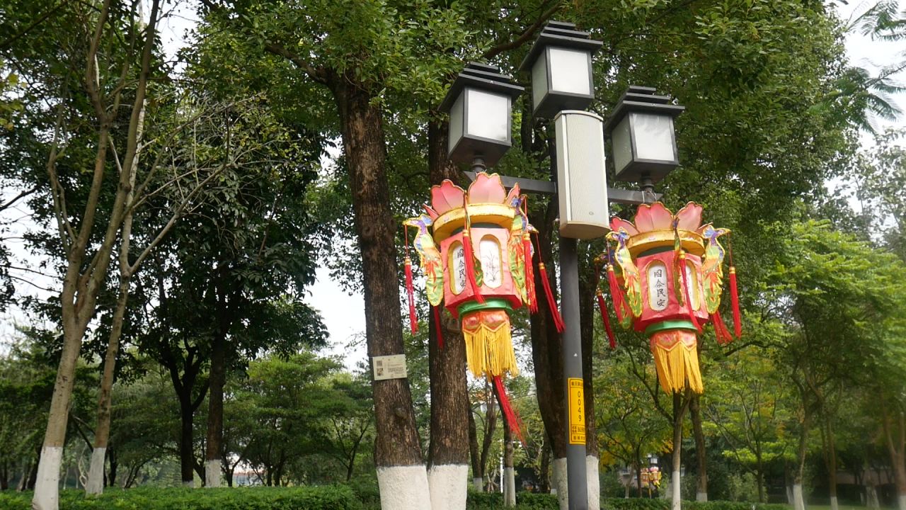 公园的国泰民安宫灯