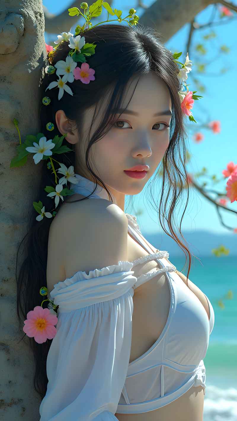森林系白色连衣裙美女拍色 56