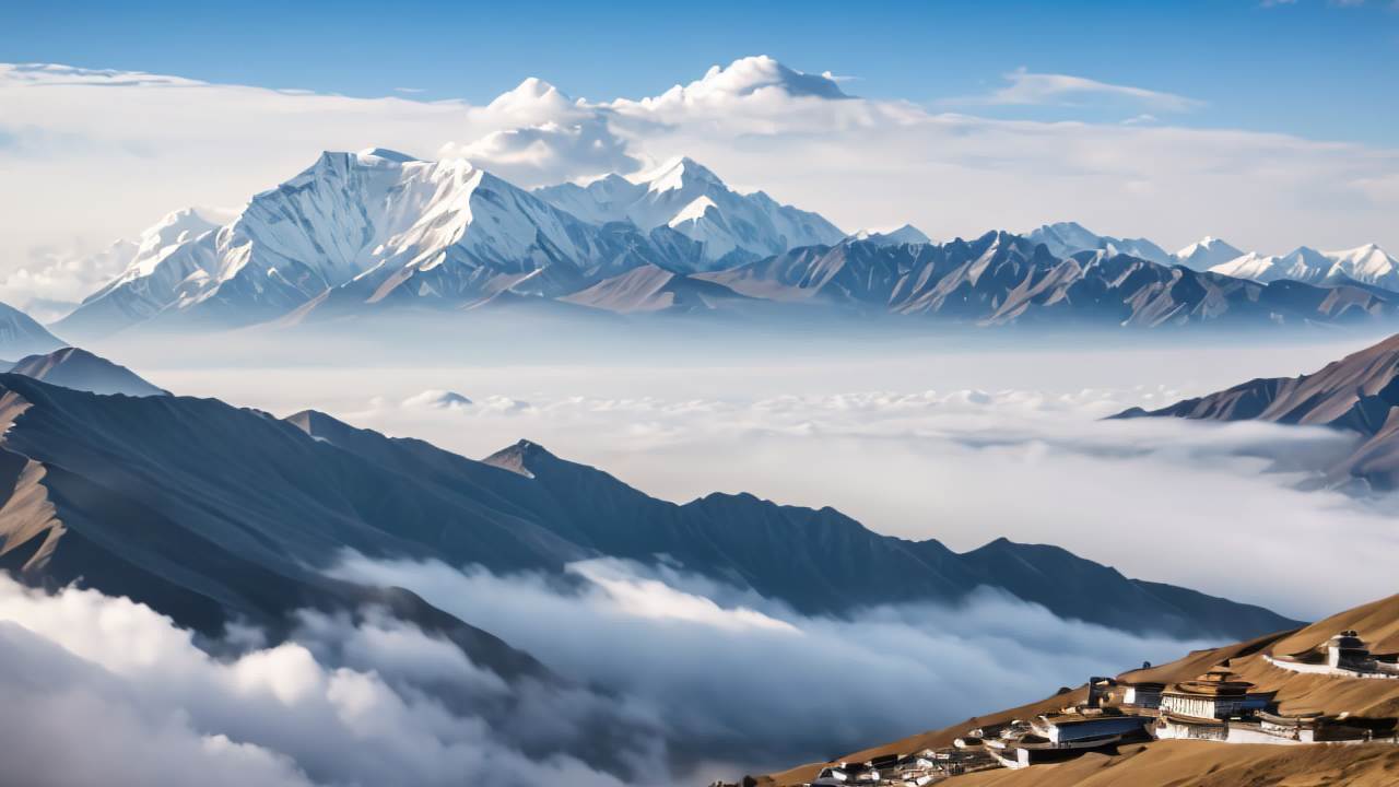 珠穆朗玛峰喜马拉雅山脉航拍日出日落云海延时 17