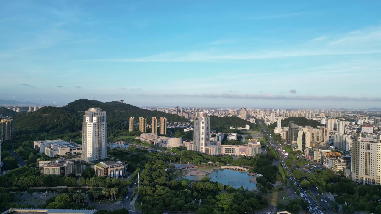 航拍浙江台州城市建设台州风光 
