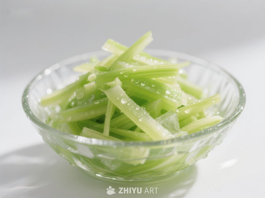 清脆芹菜切段置于透明碗中 1210
