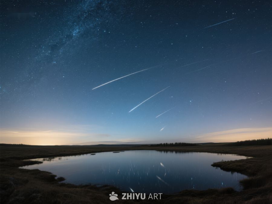 夜空流星划过，湖面倒影璀璨 231