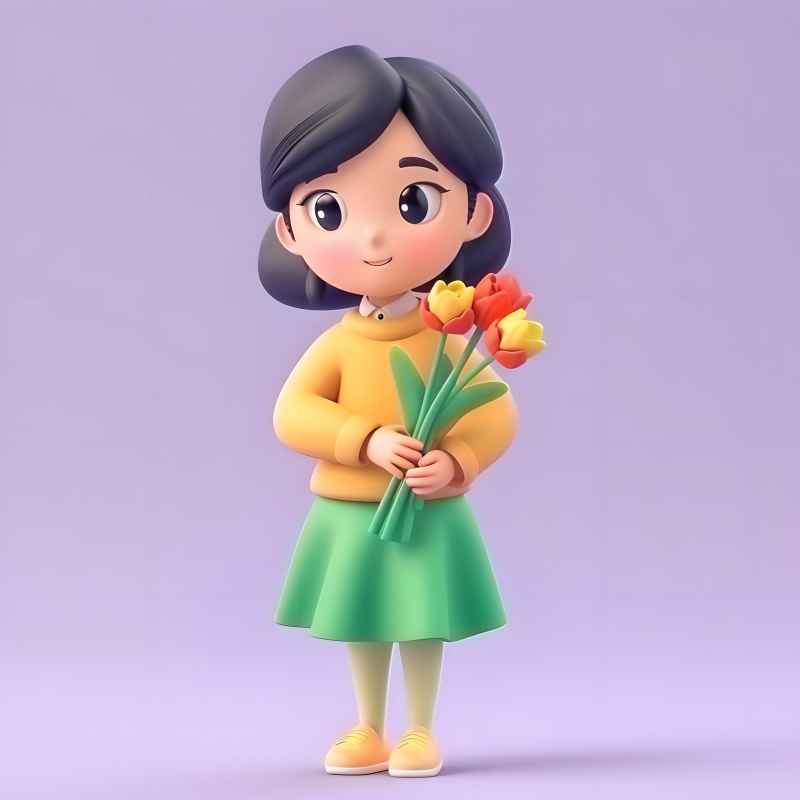 一个女人拿着花 2